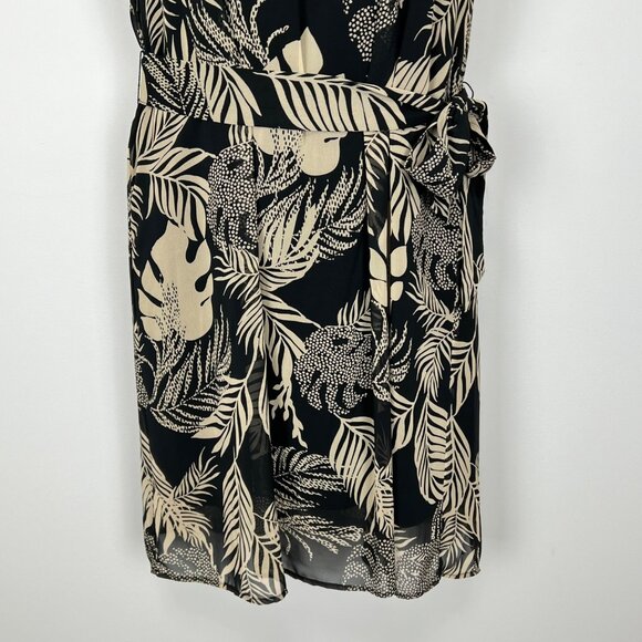 More & More Womens Palm Print Sleeveless Chiffon Dress Black Tan size 16 - Picture 4 of 12